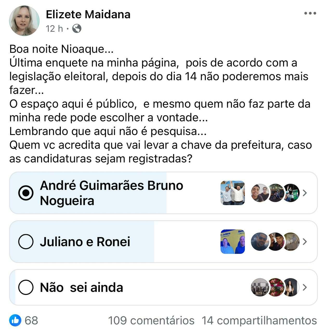 Imagem de compartilhamento para o artigo Funcionária pública é acusada de lançar enquete com falha na escolha do candidato oposto em Nioaque da MS Todo dia